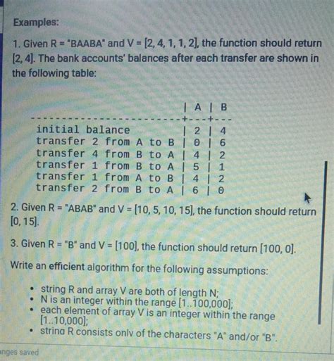 This competitive coding question is asked in Goldman Sachs. . You are given a list of n transfer between two banks codility